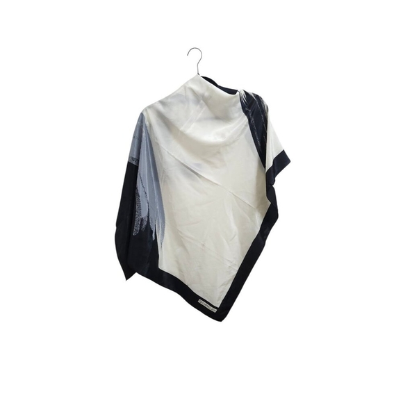 Chang Joh Silk Scarf Square 34x34 Black Gray White Abstract Brushstroke Design - Picture 4 of 10